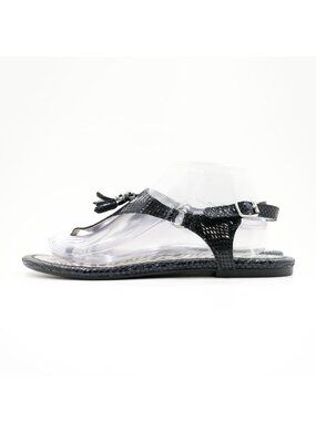 Sperry Black Croc Print Patent Leather Flat Slingback Thong Sandals - 9.5